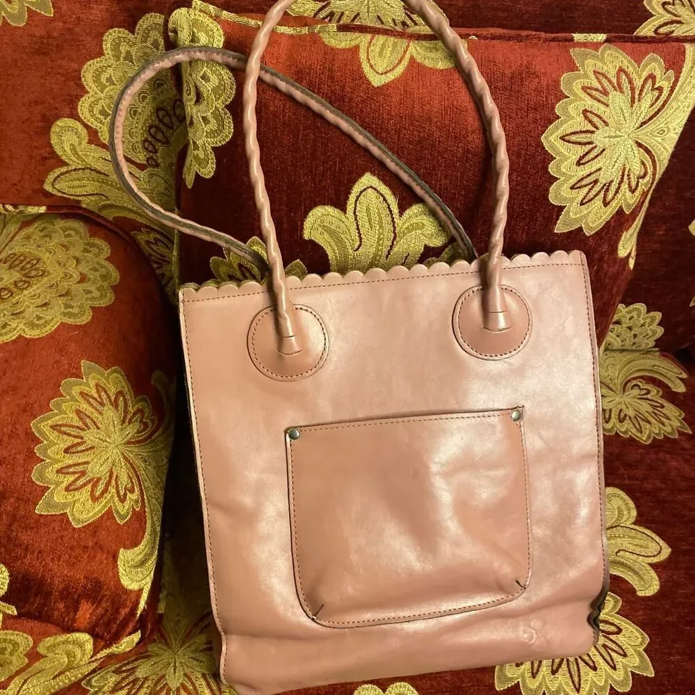 Boho Patricia Nash dusty pink leather tote bag with  embossed  floral design